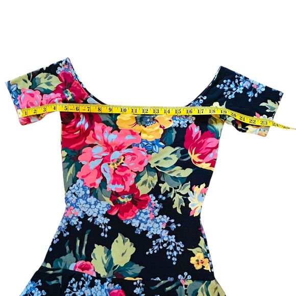 1980s Betsey Johnson Punk Label Dress Black Floral Size S or M Off the Shoulder - Picture 8 of 14